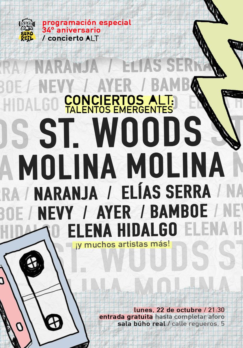 soyalt_es's tweet photo. #FiestaALT ⚡️ ¡Recuerda que nos vemos dentro de un rato en la @SalaBuhoReal con estos 8️⃣ artistazos!
⏰ 21:00 apertura de puertas
🎟 Entrada gratuita https://t.co/8o9ivwp2LN