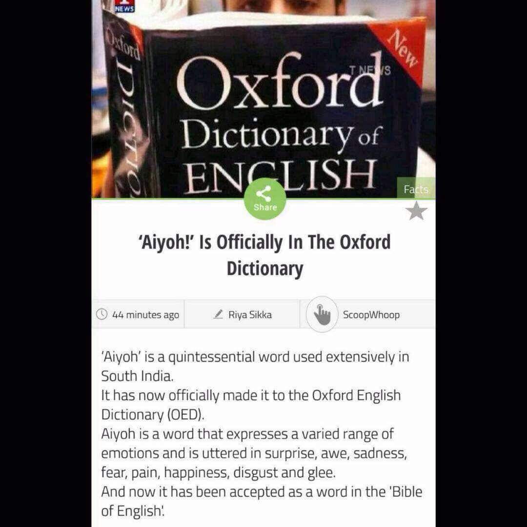 ShashiTharoor's tweet photo. Attention Scrabble players &amp; Southern chauvinists: "aiyoh" is now officially a word in the @OED ! https://t.co/1JVkDJNTAO
