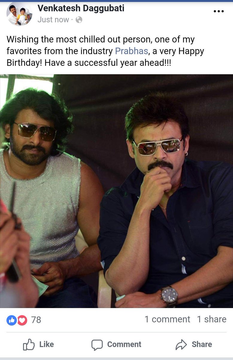 TeamTWTPOffi's tweet photo. #Venkateshdaggubati garu wishing our #DarlingPrbhas via FB
#HappyBirthdayPrabhas https://t.co/utGtnIN5cy