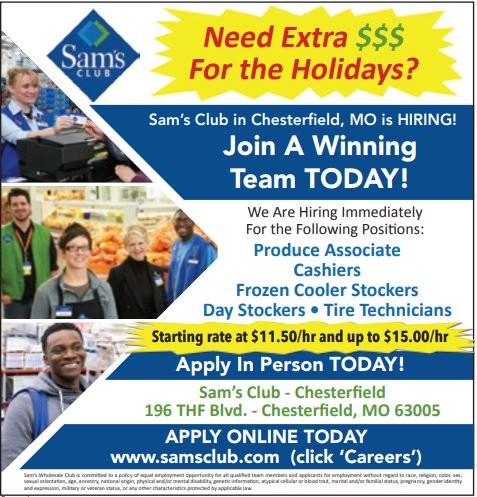 The Employment Guide na Twitterze: „Need Extra Cash for the Holidays; get  paid up to $15/hr as a Produce associate, cashier, frozen cooler stocker or  Day Stocker. Sam's Club in #Chesterfield #MO