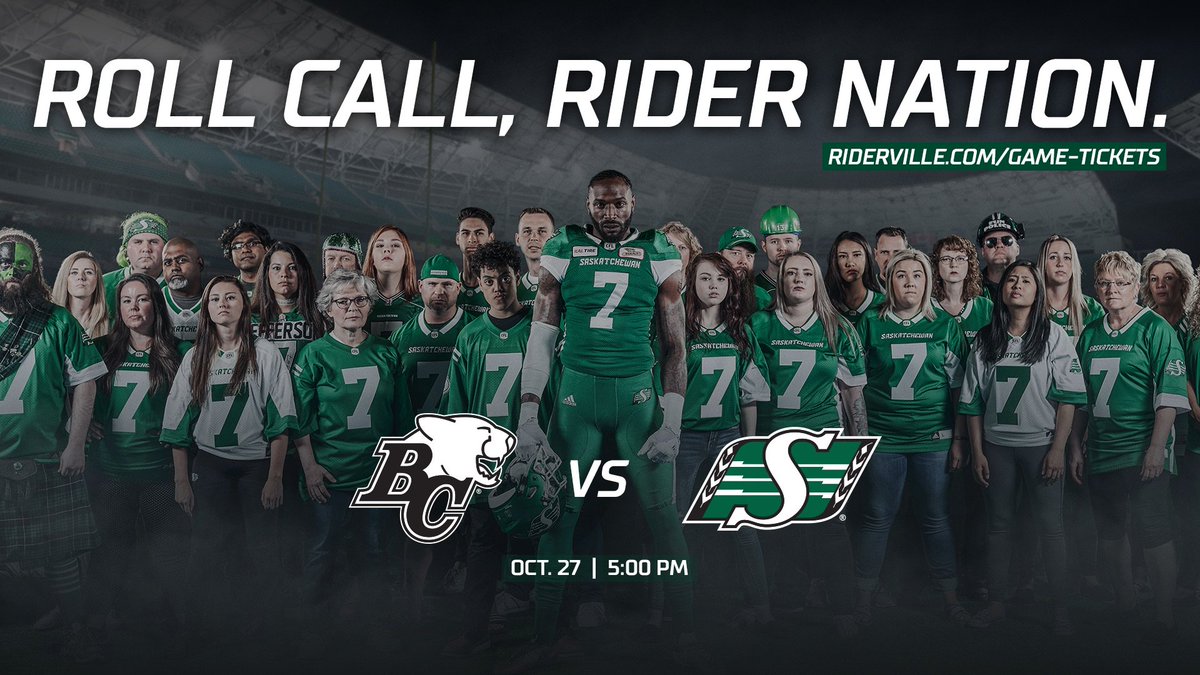 This Saturday, we need it all, #RiderNation 🔊

▪️ WE WIN = HOME PLAYOFF GAME
▪️ #CFLGameday Weather: ☀️10ºC

🎟 » riderville.com/game-tickets