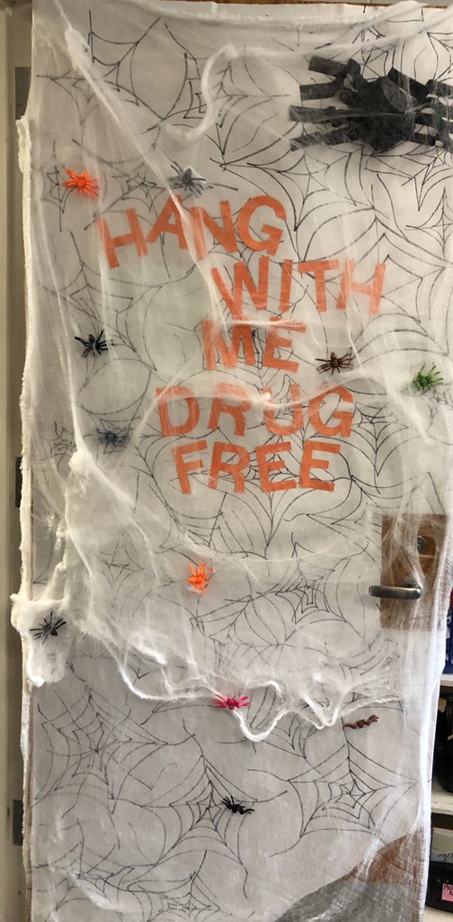 lheller103's tweet photo. Ms. Heller’s advisory door is complete for Red Ribbon Week! #redribbonweek #doordecorating #halloween #Engage103 https://t.co/a8s2d34hcH