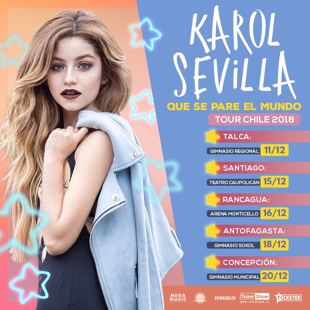 KSevillaStaff's tweet photo. No queda nada para que arranque #QueSePareElMundoTOUR 🎤 y acá te compartimos las fechas de Brasil y Chile. ¡Contanos por donde te gustaría que pase @karolsevilla! https://t.co/ax8t5KRzVA
