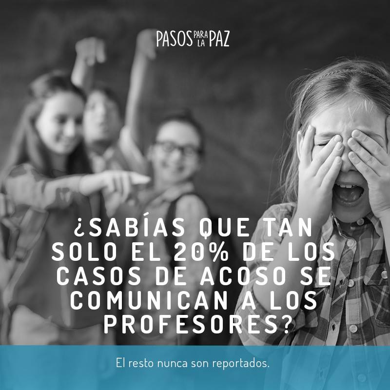Tan solo el 20% de los casos de acoso en las escuelas se comunican a los profesores, el resto nunca son reportados. ¿Lo sabías?

#FundaciónGanfer #PasosParaLaPaz
