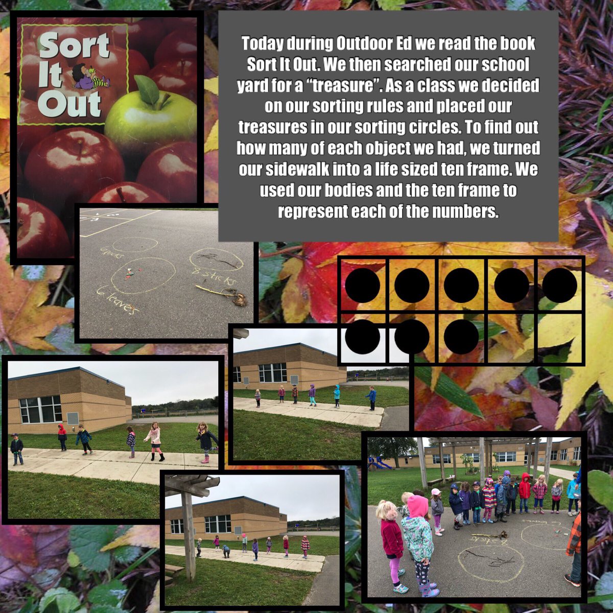 Our <a href="/OxbowPS/">Oxbow School</a> Ss sorting found “treasures” into sorting circles. We then represented our numbers on our “sidewalk ten frame”. #tvdsbKinder#tvdsbMath