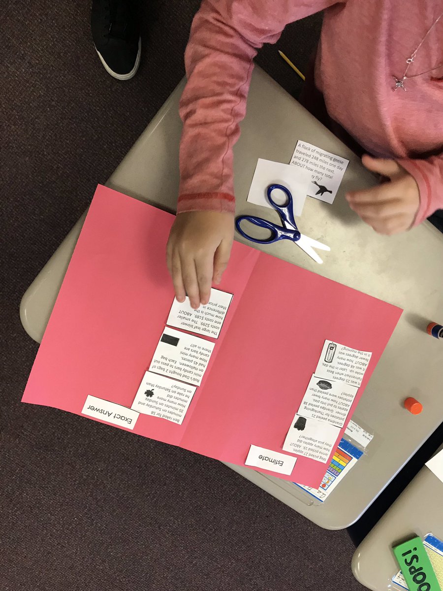 MrLagay's tweet photo. Completing a word problem sort to help us determine when we should estimate and when we should find an exact answer. Putting #MathPracticeStandard1 to work! @maryjohutch @DelranMath https://t.co/Q6AOdpZRZ9