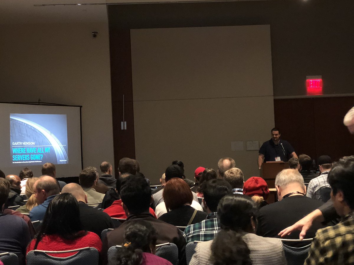 Full house for <a href="/guahanweb/">Garth Henson</a>’s talk “where have all my servers gone?” #AllThingsOpen