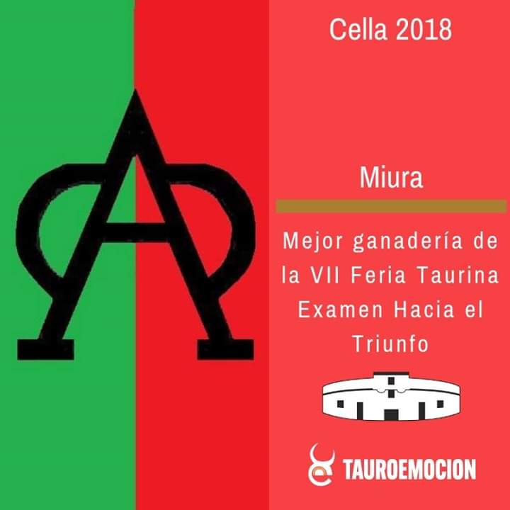 TorosCella's tweet photo. 🏆 Premios Cella 2018. @miuraloradelrio, mejor ganadería de la Feria Taurina #ExamenHaciaElTriunfo https://t.co/k8CFlbISTi