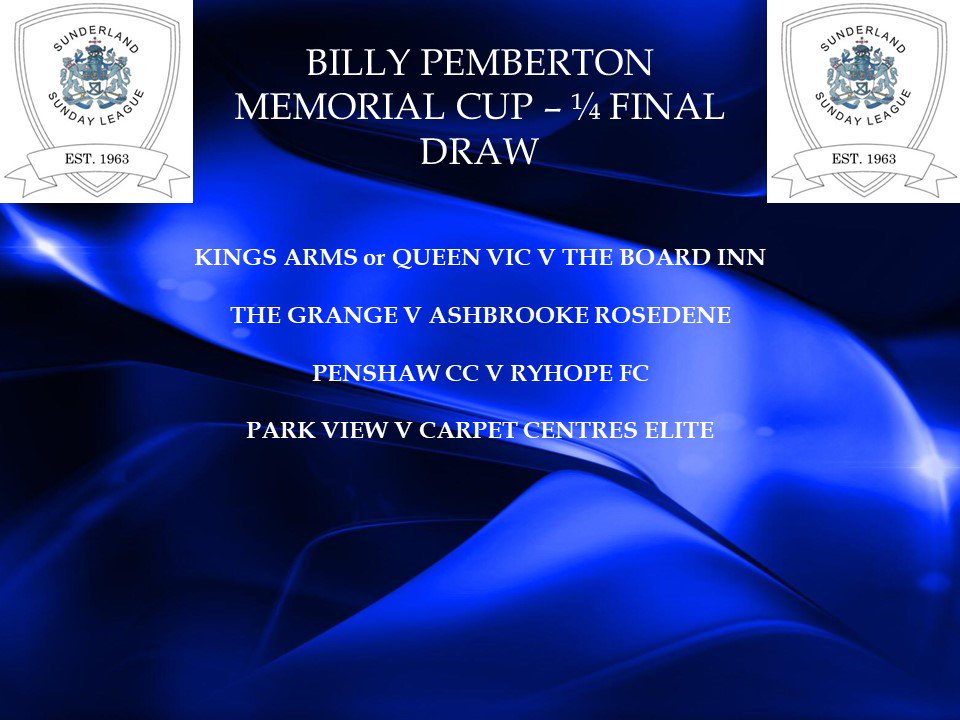 Cup 1/4 final draws made today by Grindon Broadway captain John Hackett - ties to be played 4th November