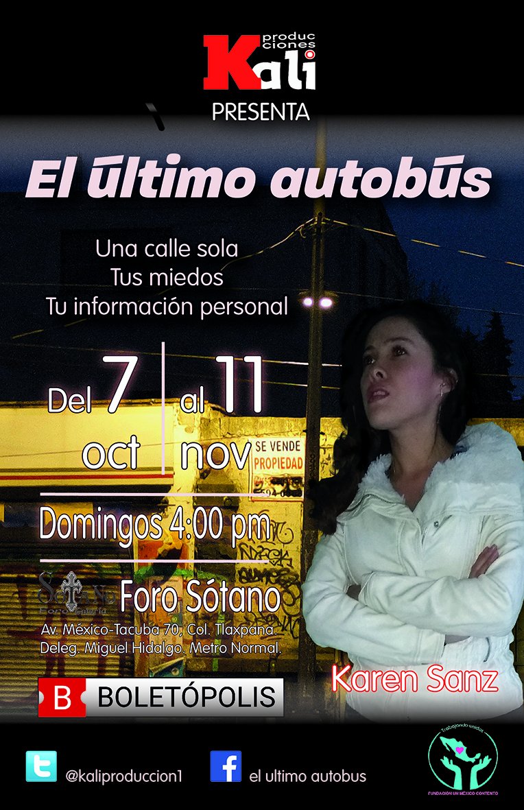 CarteleraCDMX's tweet photo. Tres últimas funciones de #elultimoautobus de @KaliProduccion1
Eriza la piel.
Domigos 4:00 pm en @Sotano_Foro hasta el 11 de noviembre.
@TeatrosCDMX @LaTertuliaMx_ @centralespectac @RevistaGM5 @soyculturapop @escenariosMX @correomayormx @Patito_TV @Entretenia @CulturaEnMexico https://t.co/zsRcHlQL6J