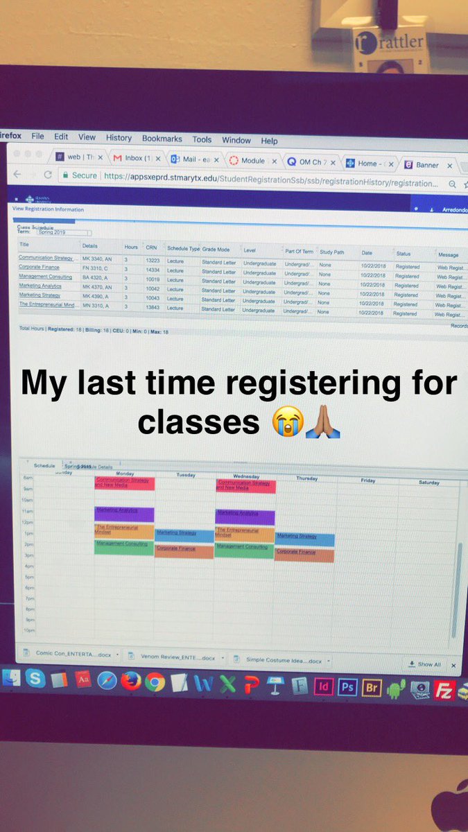 lizarredondo15's tweet photo. Last time registering for classes ๐ #LastSemesterOfCollege #PeaceOut #Senioritus #SeniorStatus https://t.co/l0TQqnbTN1