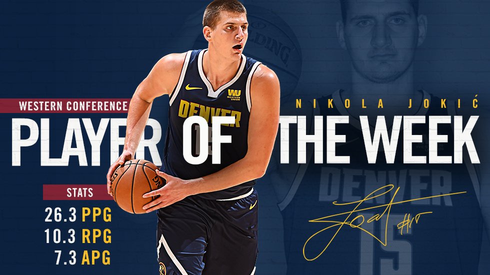 3-0 record. Triple-double performance. Western Conference Player of the Week.  #MileHighBasketball https://t.co/ugGfo9ua7J