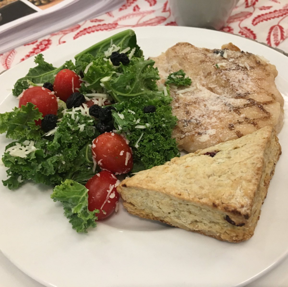 Dinner is easy with grilled chicken, a simple salad and fresh scones. #easydinner #scones #chicken #salad #cranberryorange