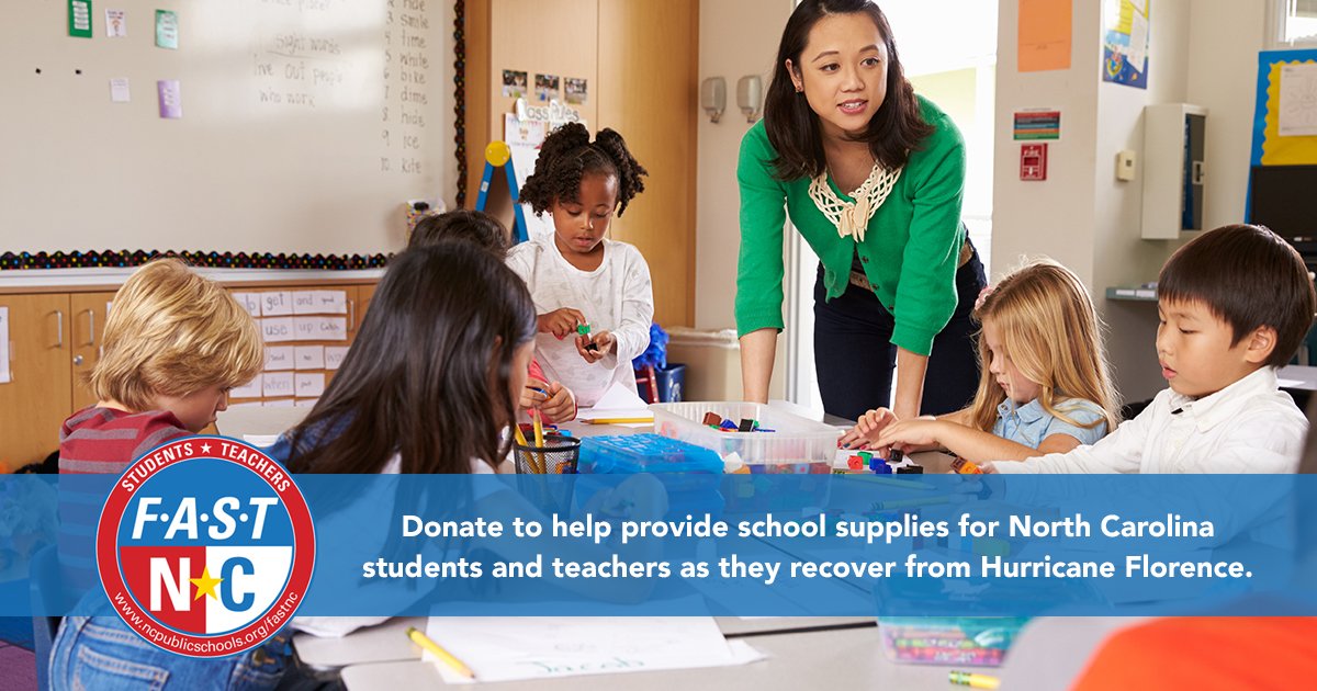 nclottery's tweet photo. #HurricaneFlorence damaged and washed away school supplies from many classrooms in regions of the state hit hardest by the storm. Join us in an effort to help students and teachers recover. #FASTNC https://t.co/NGZkZPMGGA https://t.co/oGU8GZbQyE