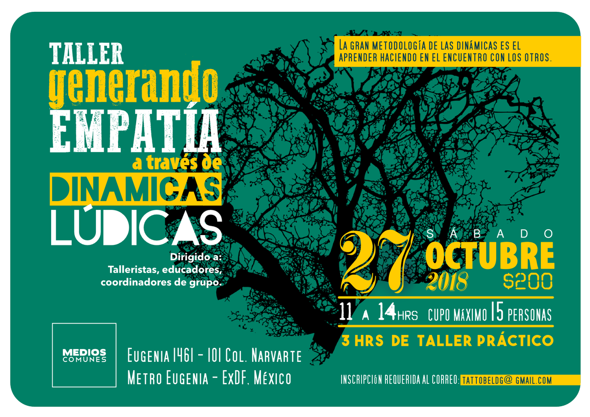 MediosComunes's tweet photo. Taller generando empatía a través de Dinámicas Lúdicas. 
Sábado 27 de octubre de 11 a 14hrs. https://t.co/avdv3F4wA2
