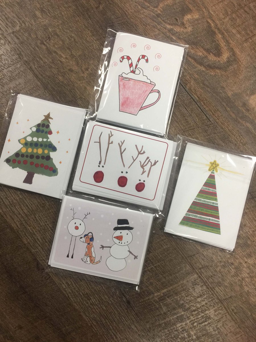 OptionsPrinting's tweet photo. Now available; our Christmas cards featuring unique artwork handcrafted by individuals who have an intellectual disability.  ⛄️ 5 for $6.50 (plus tax) ⛄️  Stop by and grab yours today!!!  #portcredit #christmas #madewithlove https://t.co/9d8tGneGAq