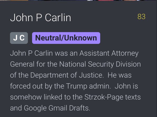 The Players, according to Q and the Anons #83 John P Carlin #MorningJoe #MondayMotivaton #Trump #MAGA #QAnon #Breaking #Bitcoin #cryptos #blockchain #cryptocurrencies #GreatAwakening #TheGreatAwakening #AmericaFirst #FoxNews #Hannity #FISA #DeClassifyFISA @realDonaldTrump