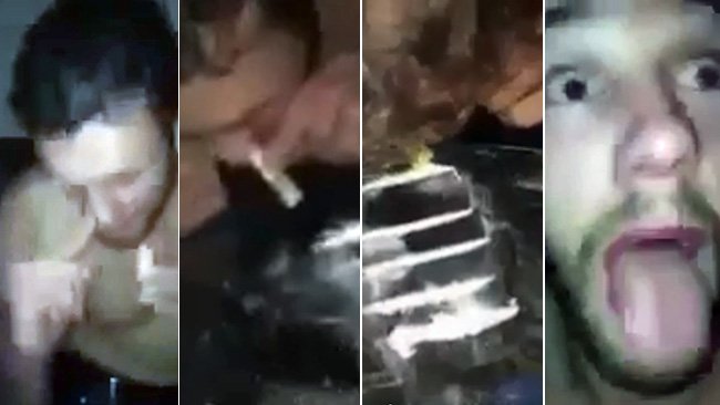video shows ex-AFL star turned ruck coach Shane Mumford snorting white substance. see footage >> trib.al/tKe9bJy