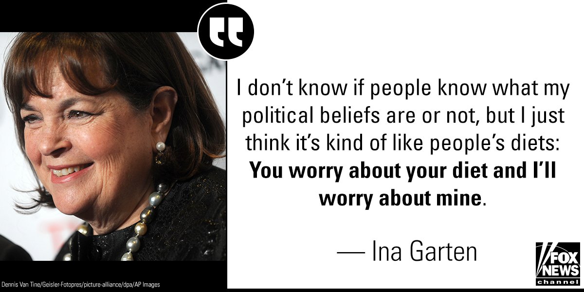 FoxNews's tweet photo. .@inagarten, who worked for Presidents Richard Nixon and Gerald Ford, claims she does not "talk about politics." https://t.co/oJSL6uxqtJ https://t.co/shQSzKZP9G