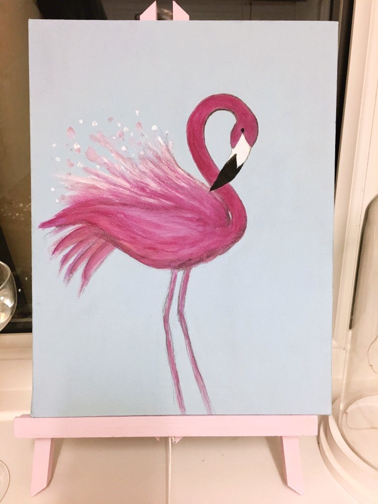 New painting just finished which will be part of my new “Tropics &amp; Chintz” Collection. 
Mixed media flamingo on stretched canvas with easel 9” x 12” (24 x 30cm).

#Flamingo #flamingoart #newcollection #art #artist #wildlife