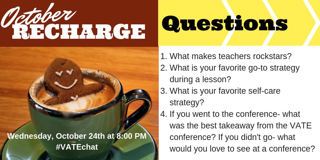 VATEnglish's tweet photo. Don't let the dreary days get you down- join us this Wednesday at 8 pm for our next #VATEchat. This month is all about encouragement, self-care, and your favorite lesson-saving strategies. #VATEchat #WeAreVATE #VATEnglish https://t.co/mVotzzCFbA