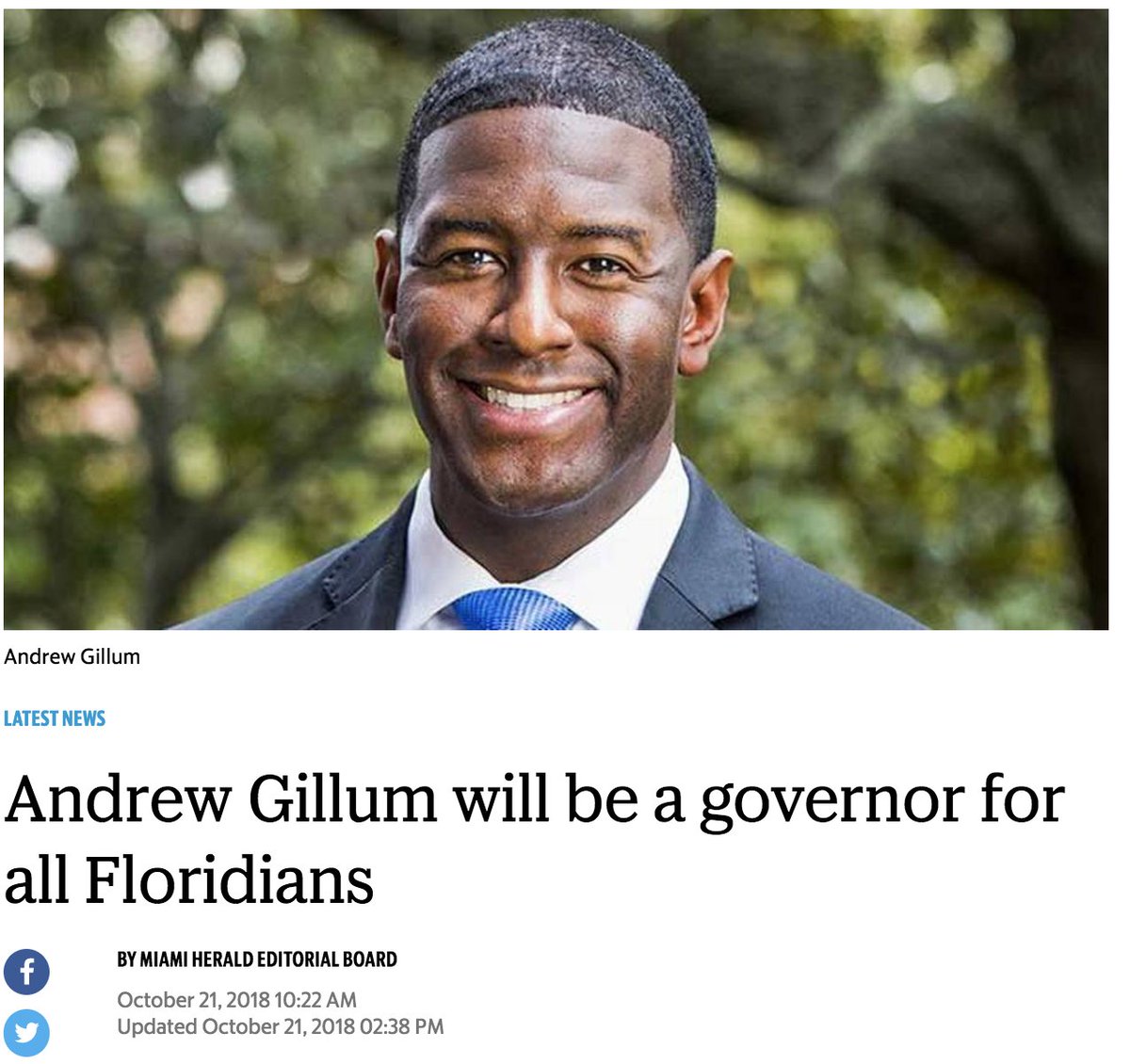 nancylevine's tweet image. Miami Herald endorses Andrew Gillum for Florida Governor! #LivesNotLies #Florida #VoteBlue