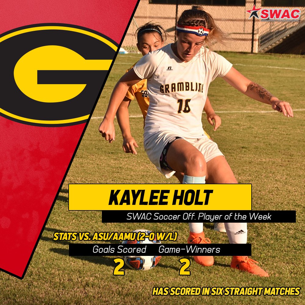 theswac's tweet photo. #SWACFUTBOL: @GSU_TIGERS and @HUBisonSports claim the final weekly player awards of the 2018 SWAC Soccer season as Grambling's Kaylee Holt (OPOW) and Rita Siaha (GKOW) and Howard's Kendall Macauly (DPOW) are honored.

MORE: https://t.co/WAXcmj6ZdX https://t.co/W0HUkABXoH