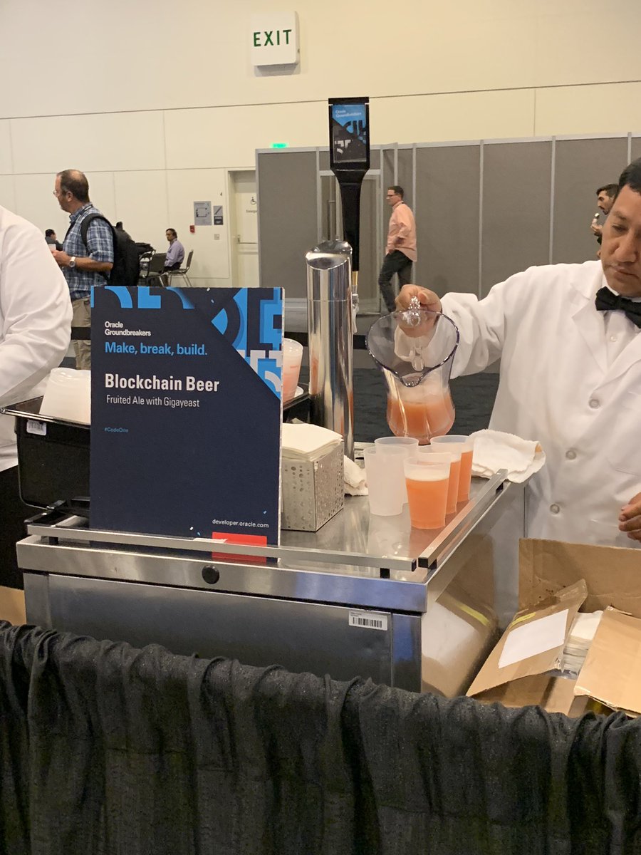 JillSHulme's tweet image. Having too much fun at the Hub @OracleCodeOne. Missed lunch so having ice cream and #blockchain beer #LiveForTheCode