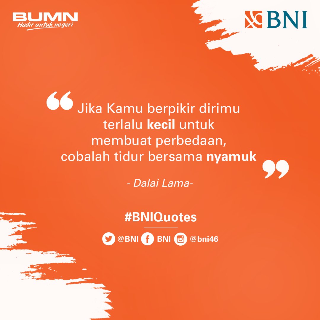 Terkadang manusia merasa bahwa kemampuan yang mereka miliki tidak seberapa. Padahal dirinya memiliki potensi besar untuk dapat memberi pengaruh pada orang lain. Kamu cuma perlu mencoba dan berusaha untuk mewujudkannya. #BNIQuotes