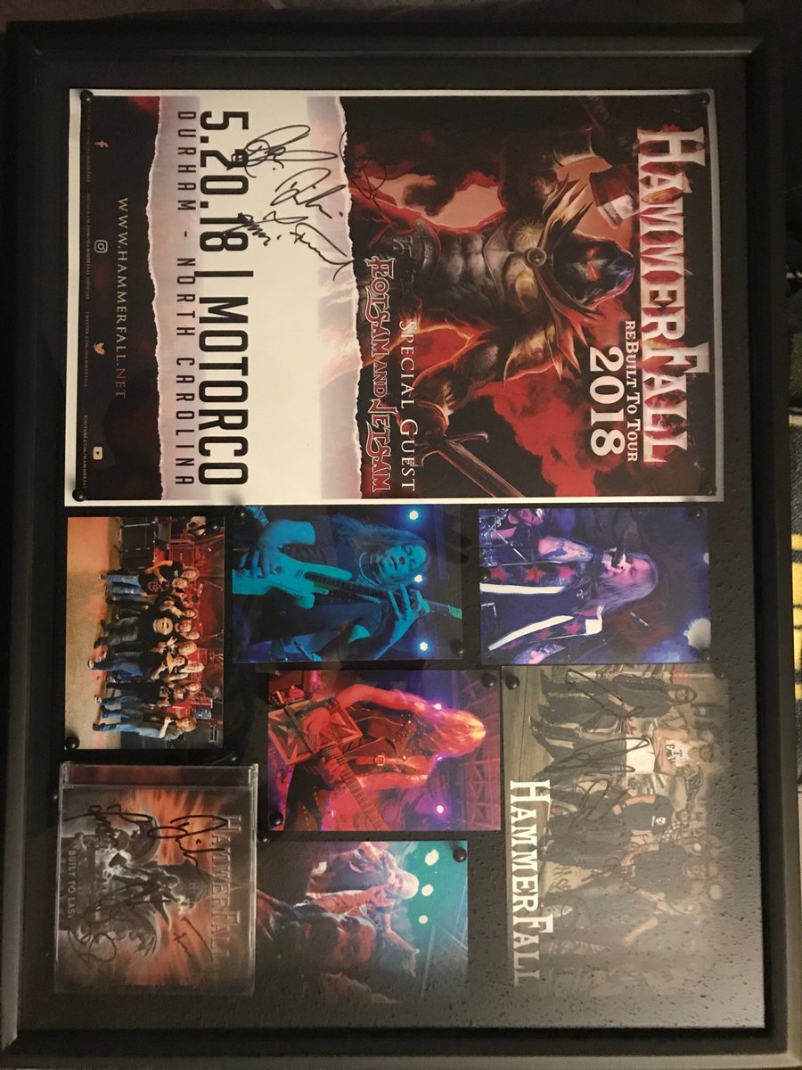⁦@HammerFall⁩ ⁦@OscarDronjak⁩ finally built my memory box from my first Hammerfall show in North Carolina earlier this year! Going on the wall displayed proudly 🤘🤘🍻 #HAMMERHIGH