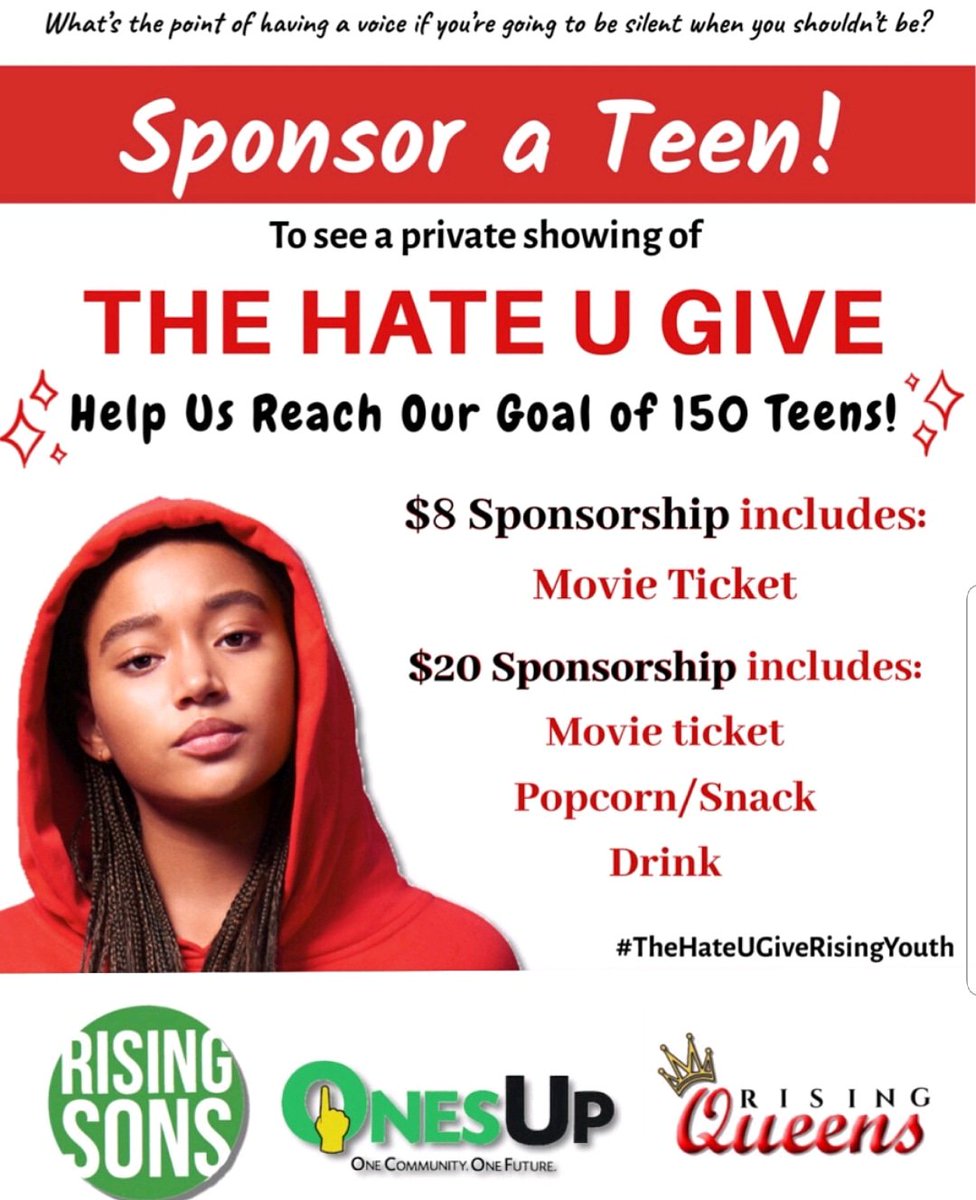 rising_sons's tweet photo. Support a Teen to see one of the most highly acclaimed movies of the year! #OurCommunity #OurResponsibility #OnesUp @RisingQueens #LinkInBio https://t.co/9F4kJhOwVq