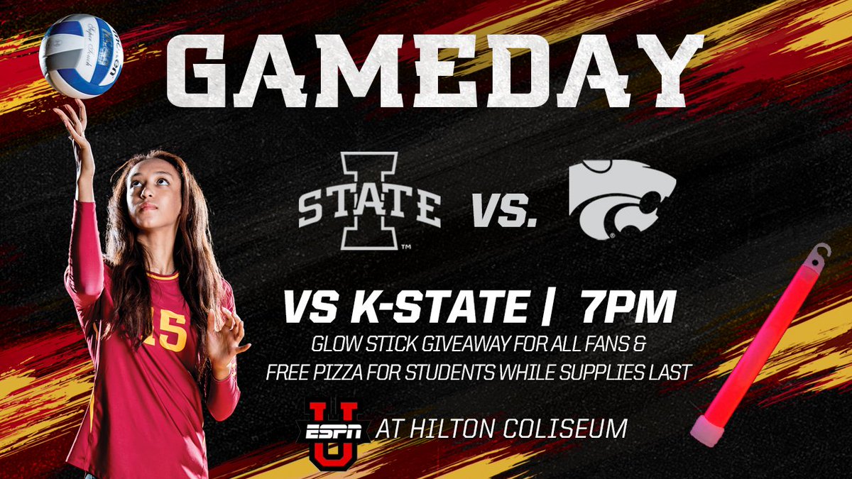 CYdOutCrew's tweet photo. GAME DAY vs. K-State! Don't forget there will be FREE pizza for students! See you all at 7pm. #CYdOutCrew ๐ช๐ https://t.co/ggyjXb2Pie