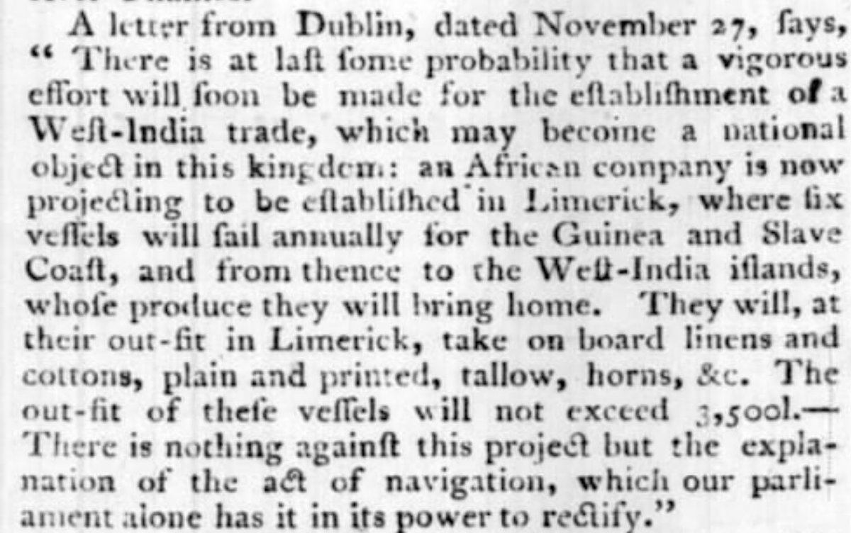 The Middle Passage took 66 days and at least 15 slaves died. The survivors were sold into perpetual slavery to planters in Barbados and in Cuba. In 1784 merchants in Limerick attempted to establish a slave trading company.