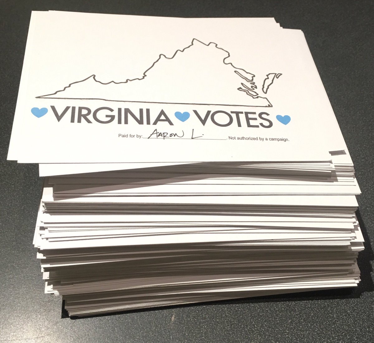 kshuyler's tweet photo. 200 postcards to voters ready to go! @ajlouie and I just finished writing them to our fellow #VA06 voters. #PostcardsforVA #VirginiaIsMyDistrict #vote https://t.co/5tRVudNRZ1