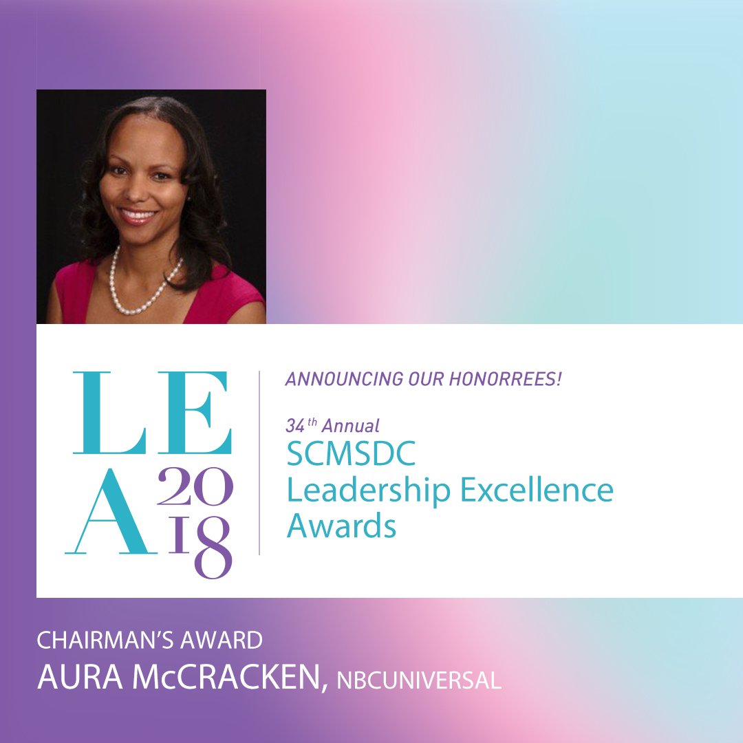 SCMSDC's tweet photo. On Oct. 25th, we honor #AuraMcCracken from .@NBCUniversal for her demonstrated exceptional commitment in her contributions to SCMSDC.

Be sure to be at #LEA2018 celebrating Aura and our other honorees.  #inspiration #transformation https://t.co/z3AChE6vBg