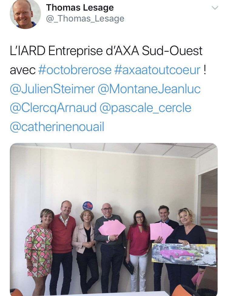 JulienSteimer's tweet photo. Pendant #OctobreRose2018, #AXA #SudOuest, y.c. le club des managers @VilleBalma, se mobilise avec @RubanRose &amp; #AXAAtoutCoeur. Florilège des moments de solidarité parmi les nombreuses initiatives ! 👏🏻à tous ! @raphael_benda @ksontwitt @DianeDeperrois @malekc76 @cristinacordula https://t.co/G8dIYdZr5Y