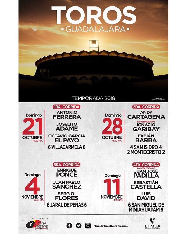 Domingo 4 de Noviembre!
El matador Juan Pablo Sánchez vuelve a @NvoProgresogdl 

#Temple