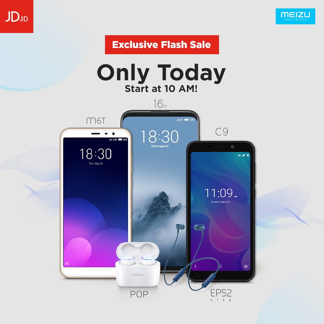 JDid's tweet photo. Buat kamu yang lagi cari smartphone &amp; wireless earphone baru, nantikan flash sale Meizu HARI INI ya mulai jam 10 eksklusif hanya di https://t.co/zwrZJkI3Rk
yuk cek promonya disini https://t.co/7BhIUXu4zS
#jdid #MeizuIndonesia
 #dijaminori #gadget #smartphone 
@MEIZUIndonesia https://t.co/WFJskKP99T