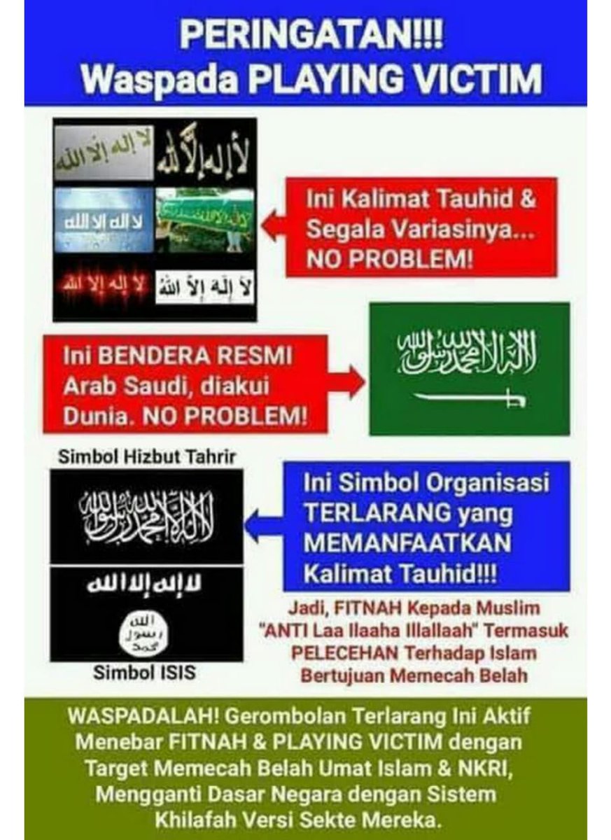 RiyantAriel's tweet photo. Hati2 dengan gerakan HTI.
Mereka mencoba mengadu domba kita,agar antara kita terjadi perpecahan.

sgl cara mereka mainkan.
Bendera mereka bkn bendera suci,tetapi bendera mrk bendera lambang pemberontakan.

Tetap jaga persatuan
Jangan mudah terprovokasi
#KompakDamaiIndonesiaku https://t.co/SZQaBgqsXp