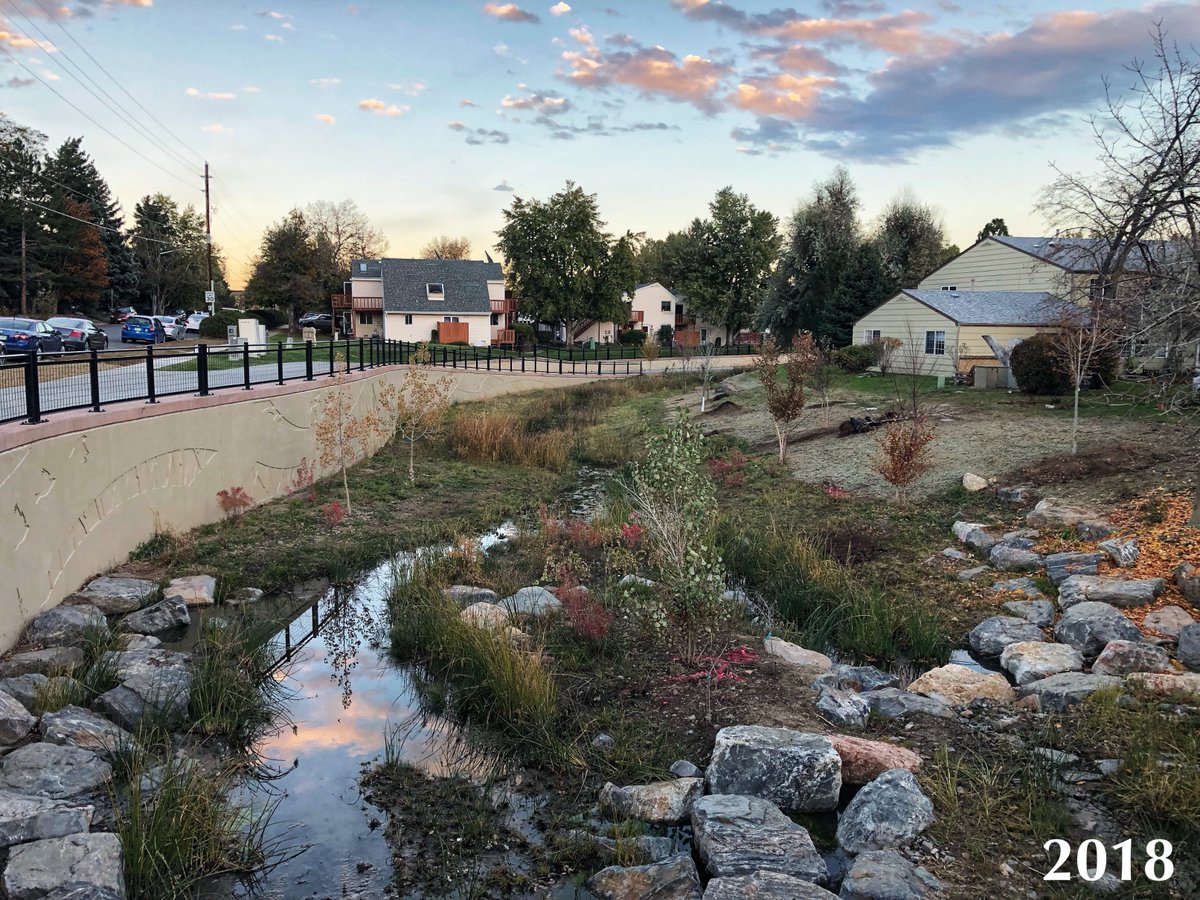 MHFloodDistrict's tweet photo. We just completed a fantastic project on Wonderland Creek in Boulder, that has reduced the flood risk for hundreds of homes. It was a one mile long project that took 9 years.

Check out the view at 34th and Iris after the 2013 and today.

#MondayMotivation https://t.co/LI8r1D7no5