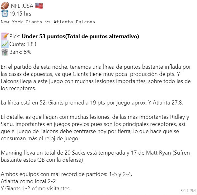 OddSlayer's tweet photo. En nuestro grupo premium los suscriptores cobraron esta recomendación del #MNF🏈 mientras la mayoría fué como el "public money" con el Spread y el OVER.

Si decides invertir adecuadamente busca tu lugar y cobra con nosotros 💸💸💸🔥🔥🔥

#NYGvsATL @Giants @AtlantaFalcons https://t.co/aXr7iKEMRV