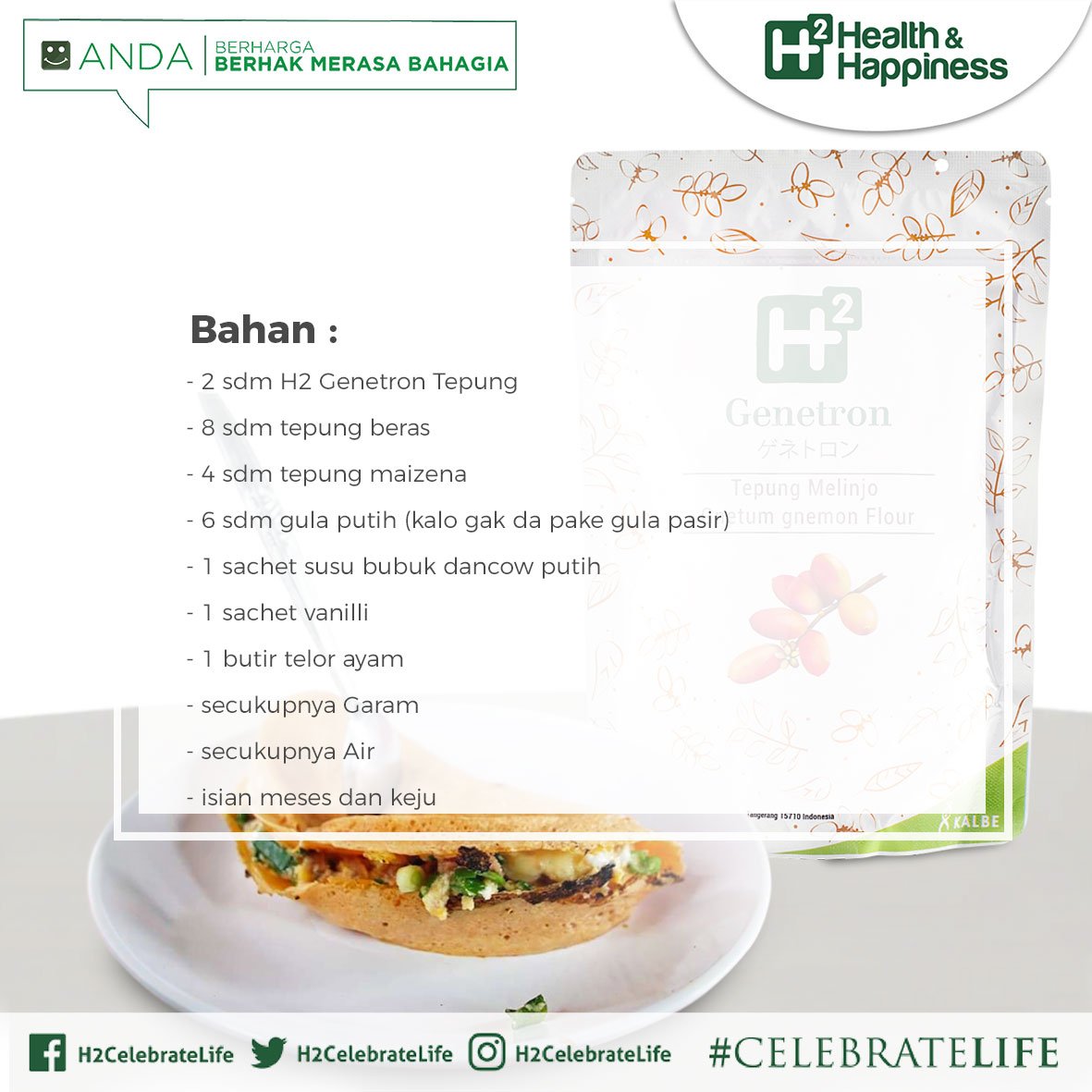 H2CelebrateLife's tweet photo. Untuk menikmati Leker yang lebih sehat, coba bikin sendiri di rumah dengan bahan gluten free yang terbuat dari H2 Genetron Tepung berikut ini yuk! https://t.co/BUuMDESwm4
