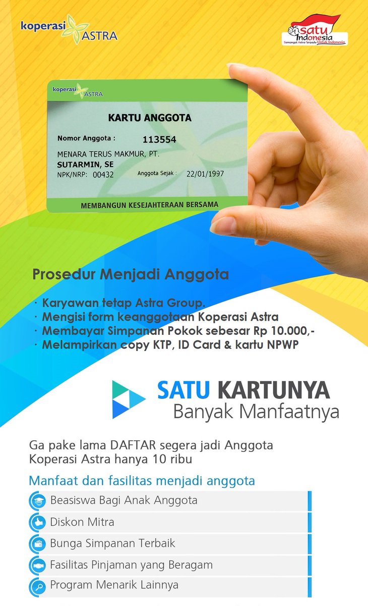 koperasi_astra's tweet photo. Nikmati berbagai fasilitas dari Koperasi Astra hanya dengan 1 kartu. Segera daftar menjadi anggota Koperasi Astra.
#anggotaKAI #anggotaKoperasiAstra #fasilitaspinjaman #fasilitassimpanan #fasilitasbeasiswa #fasilitasSHU #pinjamantanpaagunan #koperasiastra #SATUIndonesia https://t.co/v0oMdMIPgm