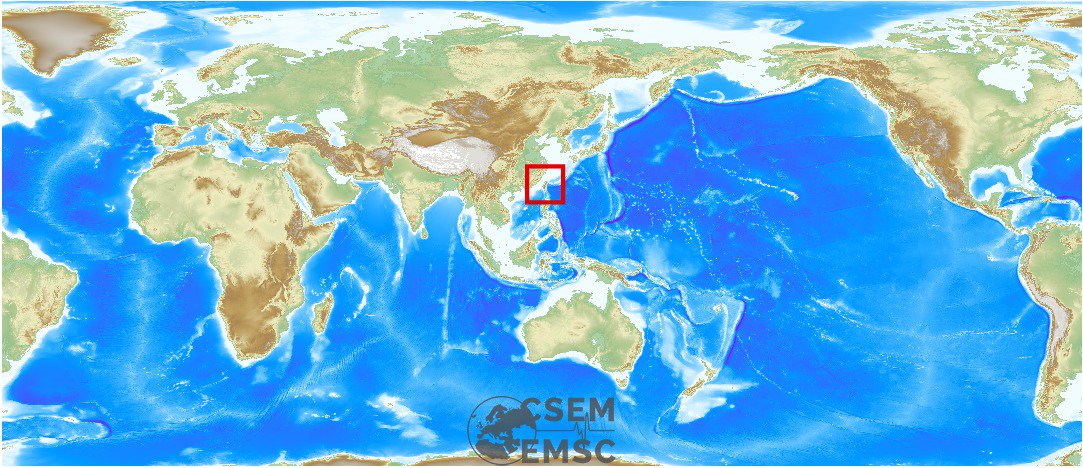 LastQuake's tweet image. #Earthquake (#地震) possibly felt 2 min ago in #Taipei #Chinese Taipei. Felt it? See emsc-csem.org