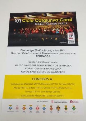 🎤🎼 Aquest diumenge la nostra coral us espera, omplim la Sala d'Actes del Coro Vell. 
🎫 L'entrada és gratuïta! 
#Terrassa #culturaTRS