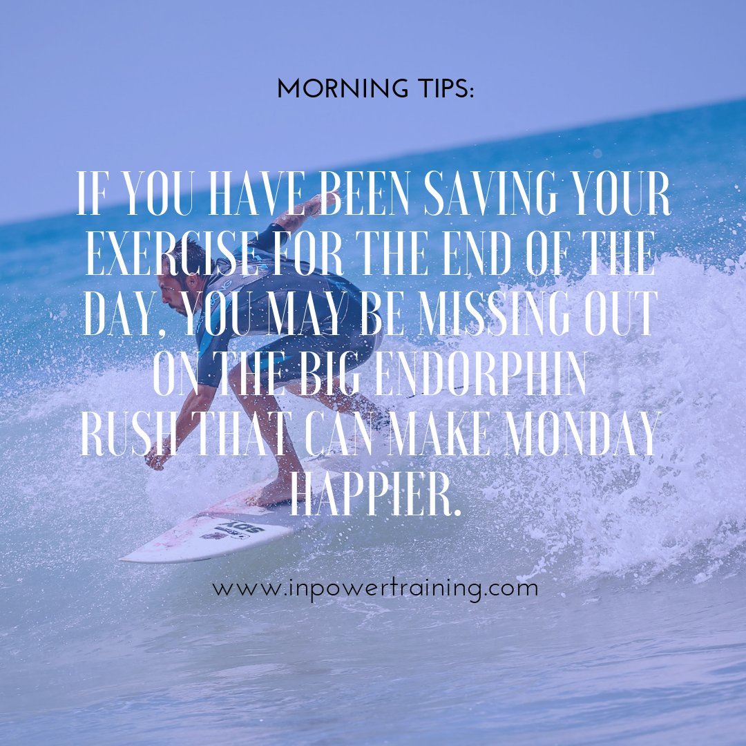 IPT_consulting's tweet photo. Start your #mornings with a workout.If you have been saving your #exercise for the end of the day, you may be missing out on the big #endorphin rush that can make you feel #happier.Plan your cardio for early #morning and watch your morale pick up the pace. https://t.co/oiNNHCtrI3 https://t.co/cK7e2aRhQD