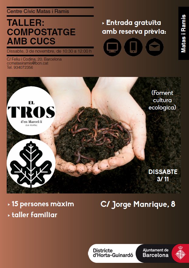 EspaiAmbiental's tweet photo. ⏰Dissabte dia 3 de novembre
a les 10.30h fins les 12h
🐛🍎Vine al nostre taller de #compostatge amb cucs (#vermicompostatge) que farem al @AnemAlTros conjuntament amb @Matasiramis
💚 en el marc del projecte de foment de la cultura ecològica #Ilovecompost https://t.co/4e98z34yth