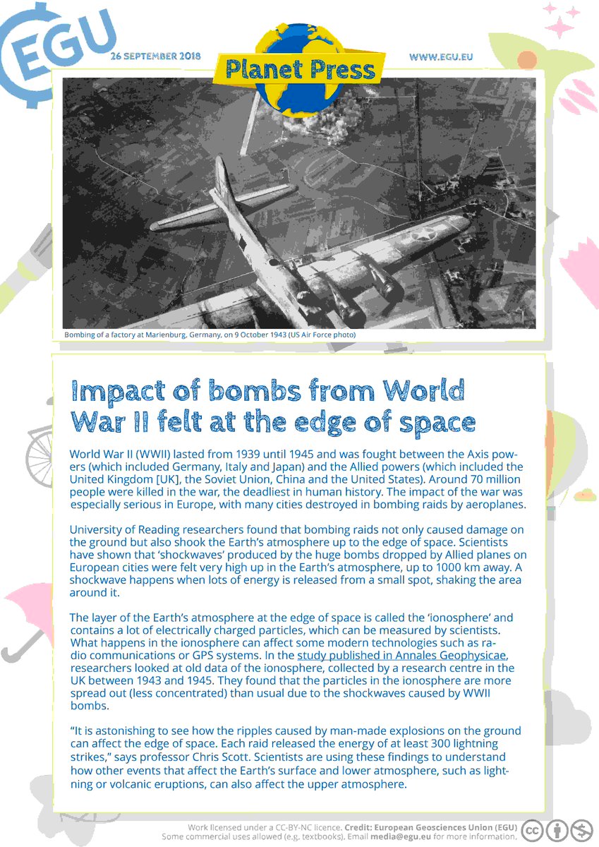 EuroGeosciences's tweet image. Impact of bombs from World War II felt at the edge of space - our new kid-accessible press release fresh from #PlanetPress! @UniRdg_News egu.eu/3I0DJ7 #teachers #education