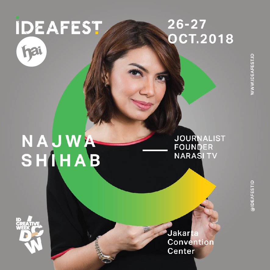 HaiMagazine's tweet photo. Meet one of #IDEAFEST2018 speaker, she is Najwa Shihab, a notable Indonesian TV personality and co-founder of Narasi TV. Najwa is well-known for her very successful talk show “Mata Najwa”, and her special reports during Aceh Tsunami in 2004. #IDEAFESTINFO #GENERASIC https://t.co/ZZtLeEMjri