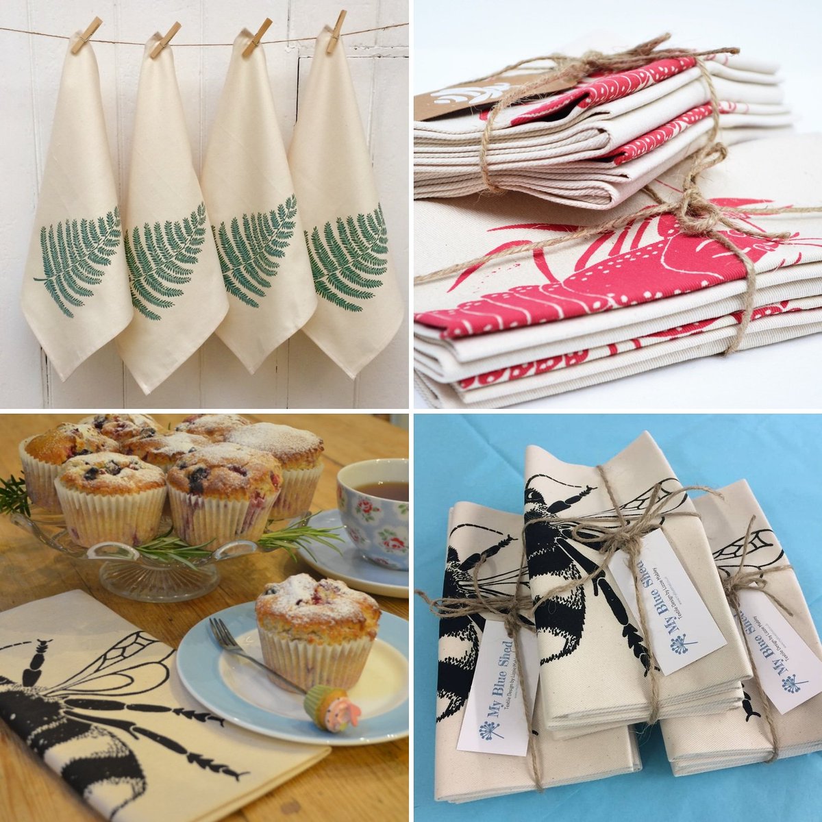 My Fern, Lobster and Bee napkins will soon be discontinued while I have a re-think. I still have stock so hurry over to myblueshed.folksy.com and grab some while you can! Lovely gifts for foodie friends and gardeners. 
@folksy #giftsforfoodies #giftsforgardeners